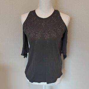 NWT Lucky Brand Charcoal Embroidered Women's Blouse